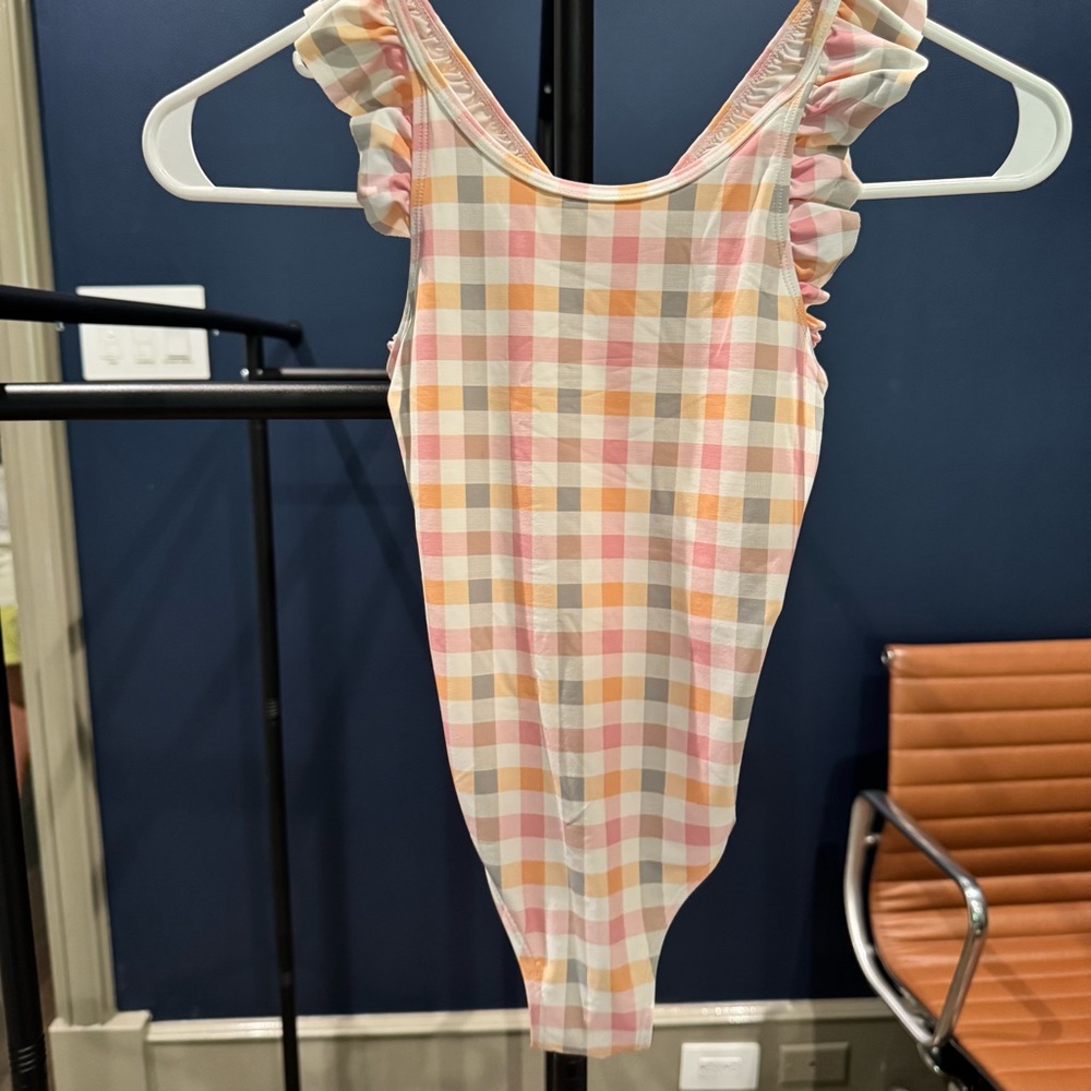 Girls’ Petit Lem Pastel Plaid One-Piece Swimsuit in Pink, Yellow, Cream